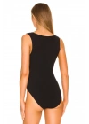 bysoca Kadın Siyah U Yaka Sıfır Kol Vücudu Saran Sandy Kumaş Basic Brazilian Bodysuit