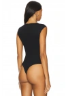 Kadın Siyah Sıfır Kol Geniş U Yaka Alttan Çıtçıtlı Çift Kat Sandy Kumaş Basic Tanga Bodysuit