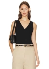bysoca Kadın Siyah V Yaka Sıfır Kol Çift Kat Sandy Kumaş Vücudu Saran Tanga Basic Bodysuit