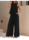 Kadın Sıfır Kollu Bisiklet Yaka Aerobin Bluz Ve Pantolon Ikili Takım