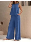 Kadın Sıfır Kollu Bisiklet Yaka Aerobin Bluz Ve Pantolon Ikili Takım