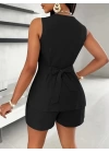 Kadın Sıfır Kollu önden Düğmeli Ithal Krep Ceket Ve Short Ikili Takım