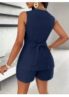 Kadın Sıfır Kollu önden Düğmeli Ithal Krep Ceket Ve Short Ikili Takım