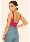 bysoca Kadın Pembe Sırt Dekolteli Kayık Yaka Sıfır Kol Vücudu Saran Basic Bodysuit