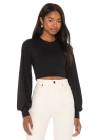 Kadın Siyah Balon Kesim Uzun Kol İpek Jarse Crop Top
