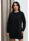 Kadın Siyah Bisiklet Yaka Uzun Kol Oversize İçi Şardonlu İki İplik Sweatshirt Elbise