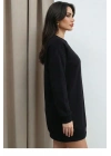 Kadın Siyah Bisiklet Yaka Uzun Kol Oversize İçi Şardonlu İki İplik Sweatshirt Elbise