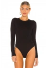 Kadın Siyah Bisiklet Yaka Uzun Kollu Alttan Çıtçıtlı Çift Kat İpek Jarse Basic Tanga Bodysuit