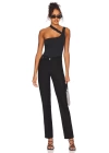 Kadın Siyah Çapraz Askılı Tek Omuz Bodysuit