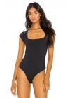 Kadın Siyah Kare Yaka Kısa Kol Ipek Jarse Bodysuit