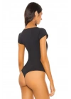 Kadın Siyah Kare Yaka Kısa Kol Ipek Jarse Bodysuit