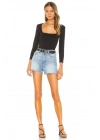 Kadın Siyah Kare Yaka Uzun Kollu Çıtçıtlı Çift Kat İpek Jarse Kumaş Basic Tanga Bodysuit
