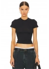 Kadın Siyah Bisiklet Yaka Kısa Kollu Esnek Sandy Kumaş Basic Crop Bluz Tişört