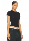 Kadın Siyah Bisiklet Yaka Kısa Kollu Esnek Sandy Kumaş Basic Crop Bluz Tişört