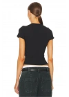 Kadın Siyah Bisiklet Yaka Kısa Kollu Esnek Sandy Kumaş Basic Crop Bluz Tişört