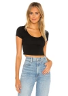Kadın Siyah Kısa Kol U Yaka Ipek Jarse Crop Top