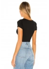 Kadın Siyah Kısa Kol U Yaka Ipek Jarse Crop Top