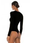 bysoca Kadın Siyah Önü Çıtçıtlı U Yaka Uzun Kollu Fitilli Çift Kat Kaşkorse Tanga Bodysuit