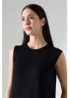 bysoca Kadın Siyah Oversize Sıfır Kol Bisiklet Yaka Uzun Maxi Basic Viskon Jile Elbise Tunik İçlik