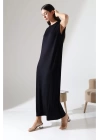 bysoca Kadın Siyah Oversize Sıfır Kol Bisiklet Yaka Uzun Maxi Basic Viskon Jile Elbise Tunik İçlik