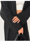 Kadın Siyah Pamuklu Uzun Kimono Yaka Oversize Triko Hırka