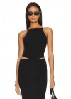 Kadın Siyah Sıfır Kol Asimetrik Kesim Ipek Jarse Crop Top