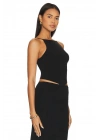 Kadın Siyah Sıfır Kol Asimetrik Kesim Ipek Jarse Crop Top