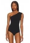 bysoca Kadın Siyah Asimetrik Tek Omuz Sıfır Kol Çift Kat Sandy Kumaş Tanga Bodysuit