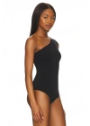 bysoca Kadın Siyah Asimetrik Tek Omuz Sıfır Kol Çift Kat Sandy Kumaş Tanga Bodysuit