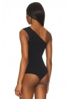 bysoca Kadın Siyah Asimetrik Tek Omuz Sıfır Kol Çift Kat Sandy Kumaş Tanga Bodysuit