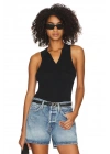 bysoca Kadın Siyah Gömlek Yaka V Yaka Sıfır Kol Sandy Kumaş Tanga Basic Bodysuit