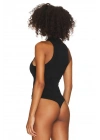 bysoca Kadın Siyah Gömlek Yaka V Yaka Sıfır Kol Sandy Kumaş Tanga Basic Bodysuit