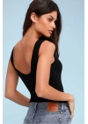 Kadın Siyah Sırt Dekolte Ipek Jarse Bodysuit