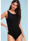 Kadın Siyah Sırt Dekolte Ipek Jarse Bodysuit