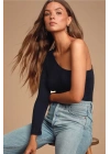 Kadın Siyah Tek Omuz Ipek Jarse Body