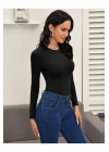 bysoca Kadın Siyah Bisiklet Yaka Uzun Kollu Vücudu Saran Sandy Kumaş Tanga Basic Bodysuit
