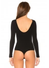 Kadın Siyah Kayık Yaka Sırt Dekolteli Uzun Kollu Çift Kat İpek Jarse Basic Tanga Bodysuit
