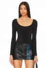 Kadın Siyah Derin U Yaka Uzun Kollu Alttan Çıtçıtlı Çift Kat İpek Jarse Basic Tanga Bodysuit
