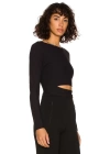 Kadın Siyah Uzun Kollu Ipek Jarse Crop Top