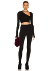 bysoca Kadın Siyah Asimetrik Yaka Uzun Kollu Parmak Geçme Detaylı İpek Jarse Crop Top