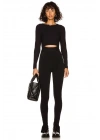 Kadın Siyah Uzun Kollu Ipek Jarse Crop Top