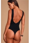 Kadın Siyah V Yaka Toparlayıcı Sırt Dekolte Sıfır Kol String Form Ipek Jarse Çıtçıtlı Bodysuit