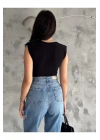 Kadın Siyah Vatkalı Çıtçıtlı Bodysuit