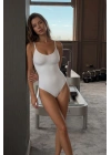 Kadın Beyaz İnce Askılı Dikişsiz Seamless Toparlayıcı U Yaka Çıtçıtlı Korse Body