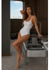 Kadın Beyaz İnce Askılı Dikişsiz Seamless Toparlayıcı U Yaka Çıtçıtlı Korse Body