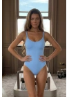 Kadın Mavi İnce Askılı Dikişsiz Toparlayıcı U Yaka Seamless Çıtçıtlı Korse Body