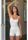 Kadın Beyaz İnce Ayarlanabilir Askılı Fitilli Kaşkorse U Yaka Çıtçıtlı Atlet Body