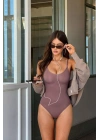 Kadın Gül Kurusu İnce Askılı Dikişsiz Toparlayıcı Seamless U Yaka Fitilli Çıtçıtlı Atlet Body