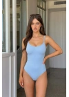 Kadın Mavi Fitilli Kaşkorse İnce Askılı U Yaka Esnek Çıtçıtlı Body Atlet