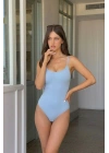 Kadın Mavi Fitilli Kaşkorse İnce Askılı U Yaka Esnek Çıtçıtlı Body Atlet